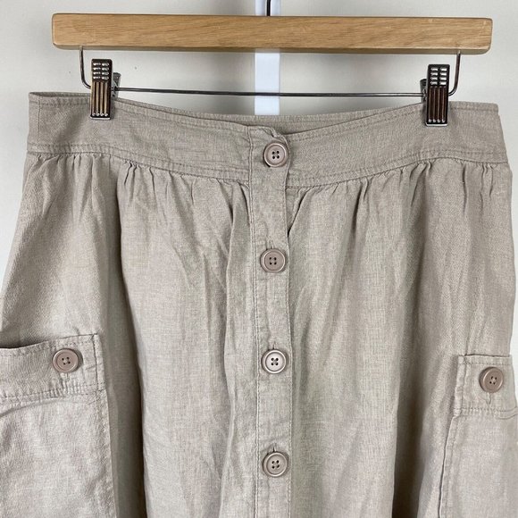 Alain Manoukian 100% Linen Blend Skirt Tan Button Front Pockets EUR 36 US Small - Picture 2 of 7